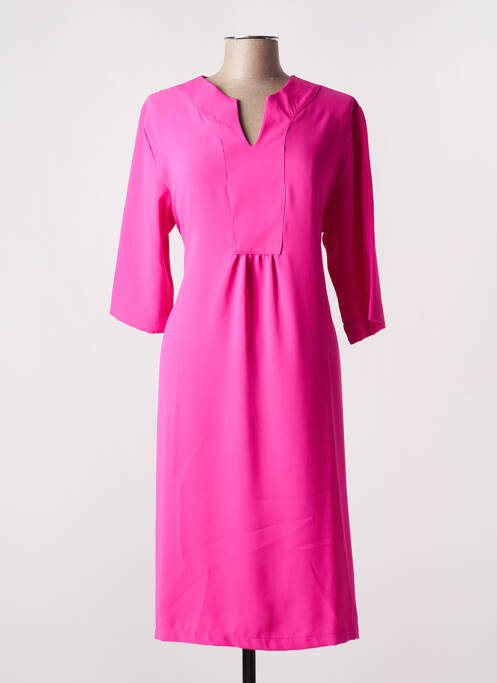 Robe mi-longue tissage crêpe manches courtes rose TENDANCE UNIQUE femme