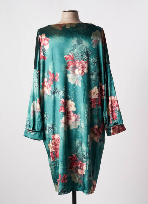 Robe mi-longue imprimé fleurs manches longues vert TENDANCE UNIQUE femme