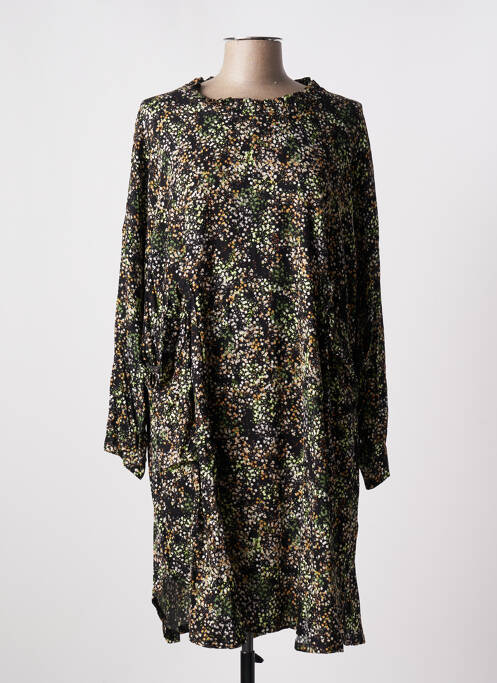 Robe mi-longue imprimé fleurs manches longues noir TENDANCE UNIQUE femme