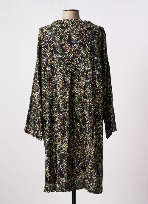 Robe mi-longue imprimé fleurs manches longues noir TENDANCE UNIQUE femme
