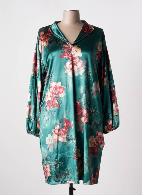 Robe mi-longue imprimé fleurs manches longues vert TENDANCE UNIQUE femme