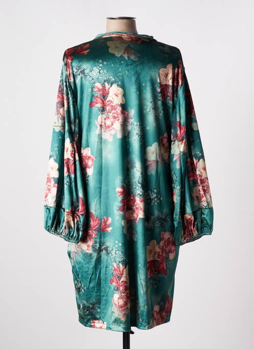 Robe mi-longue imprimé fleurs manches longues vert TENDANCE UNIQUE femme