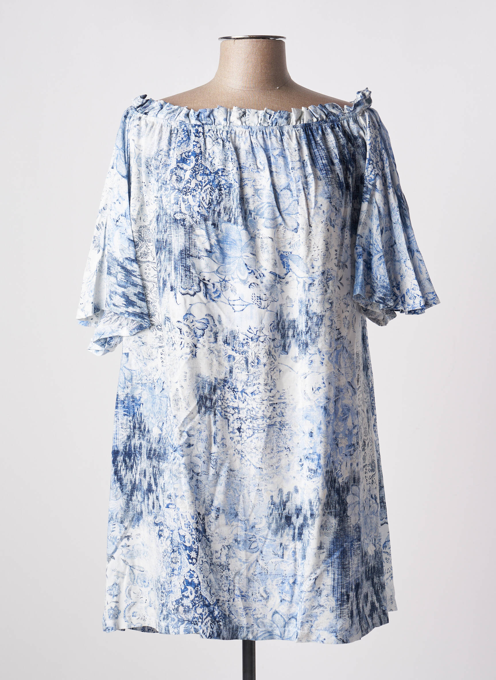 Robe courte coupe évasée manches courtes bleu TENDANCE UNIQUE femme