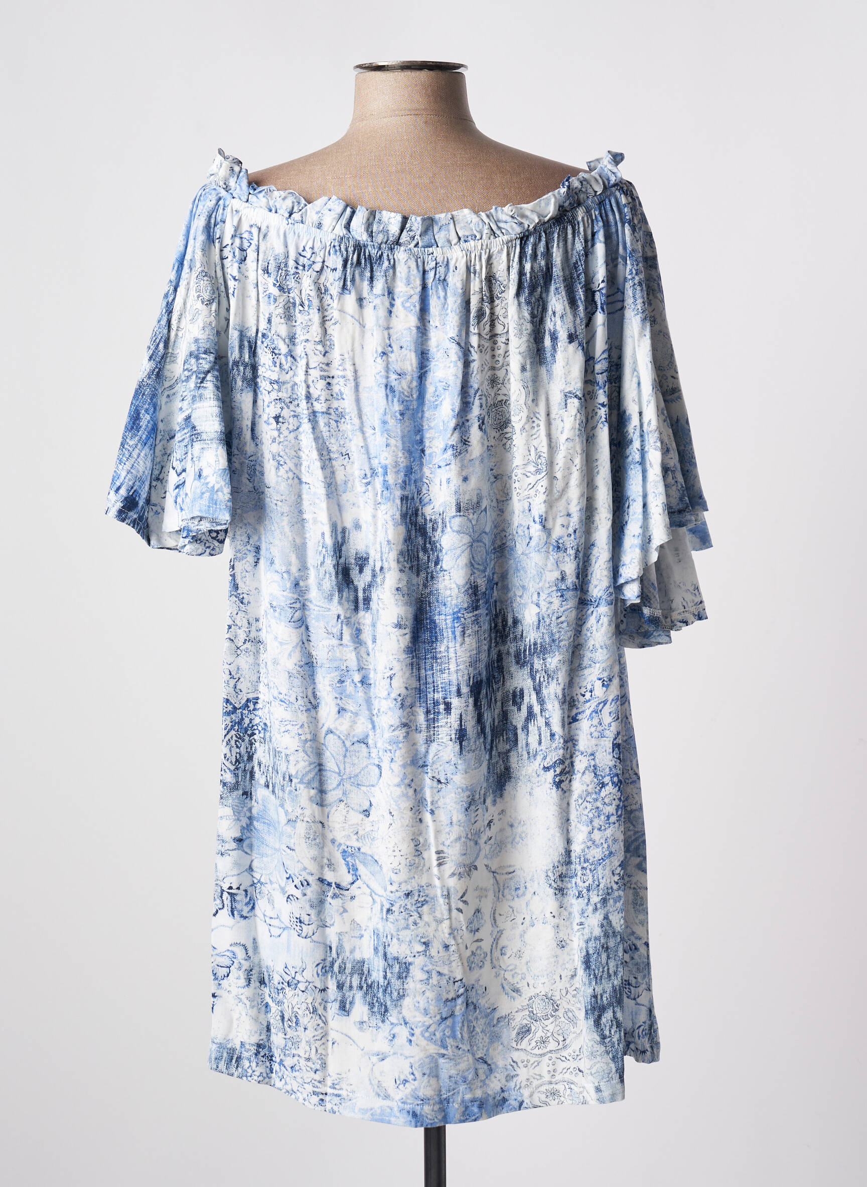 Robe courte coupe évasée manches courtes bleu TENDANCE UNIQUE femme