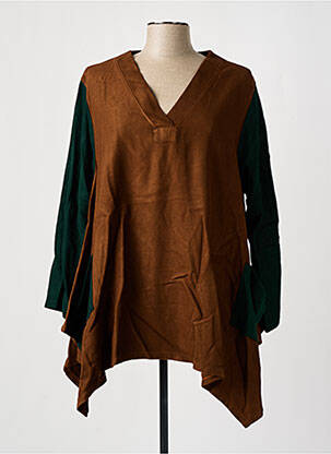 Tunique manches longues col v marron TENDANCE UNIQUE femme