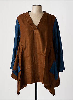 Tunique manches longues col v marron TENDANCE UNIQUE femme