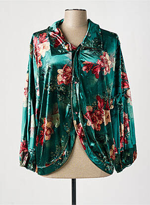 Chemisier imprimé fleurs manches longues vert TENDANCE UNIQUE femme