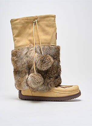 Bottes tissage satiné talon plat jusqu'à 3cm beige MANITOBAH femme