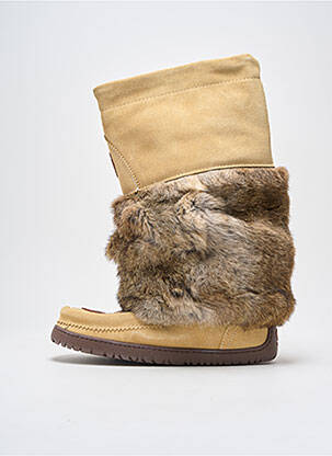 Bottes tissage satiné talon plat jusqu'à 3cm beige MANITOBAH femme