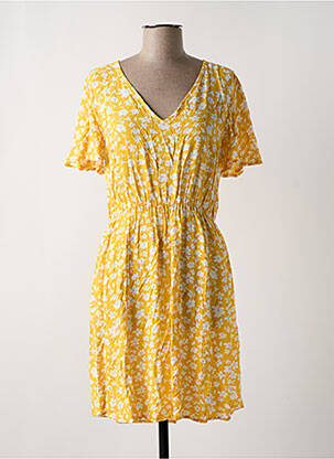 Robe mi-longue imprimé fleurs manches courtes jaune VILA femme