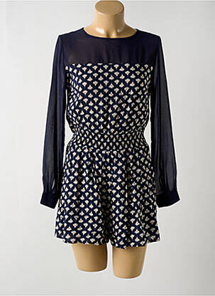 Combishort tissage popeline manches longues bleu M&G MONOGRAM femme