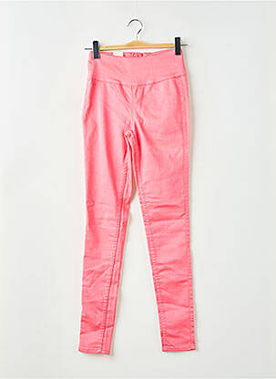Pantalon slim tissage popeline taille haute rose PIECES femme