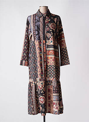Robe mi-longue imprimé fleurs manches 3/4 noir VICTORIA femme
