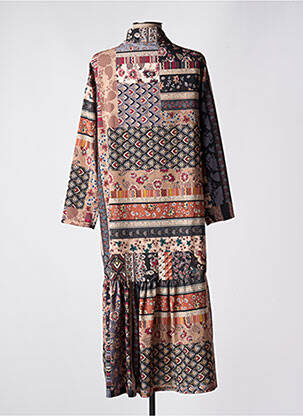 Robe mi-longue imprimé fleurs manches 3/4 noir VICTORIA femme