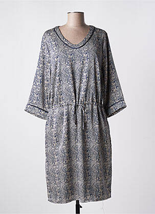 Robe mi-longue manches 3/4 manches 3/4 bleu SIGNATURE femme