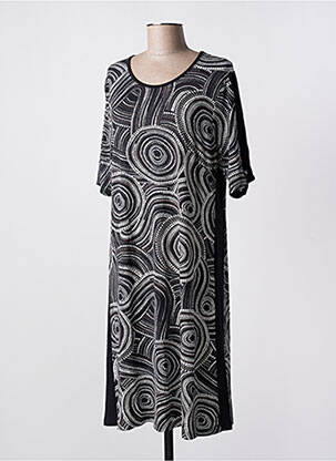 Robe mi-longue coupe évasée manches courtes noir SIGNATURE femme