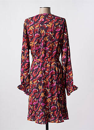 Robe mi-longue tissage crêpe manches longues violet POMME ROUGE femme