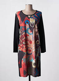 Robe mi-longue imprimé fantaisie manches longues noir KALISSON femme