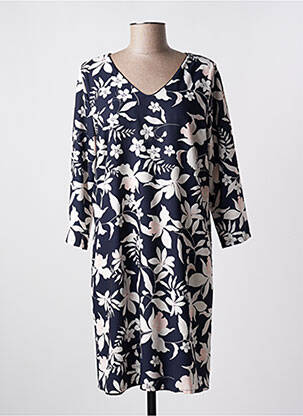 Robe mi-longue imprimé fleurs manches 3/4 bleu VICTORIA femme