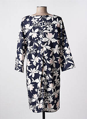 Robe mi-longue imprimé fleurs manches 3/4 bleu VICTORIA femme