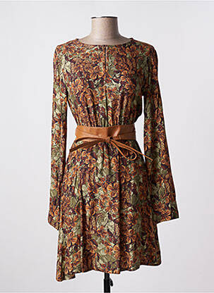 Robe mi-longue imprimé fleurs manches longues marron VICTORIA femme
