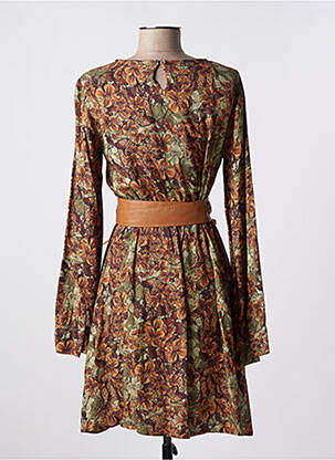 Robe mi-longue imprimé fleurs manches longues marron VICTORIA femme
