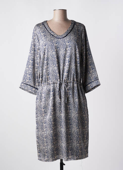 Robe mi-longue coupe fluide manches 3/4 bleu SIGNATURE femme