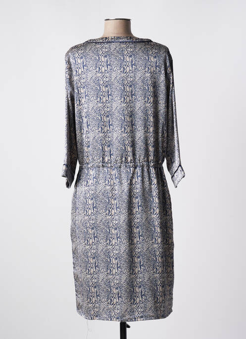 Robe mi-longue coupe fluide manches 3/4 bleu SIGNATURE femme