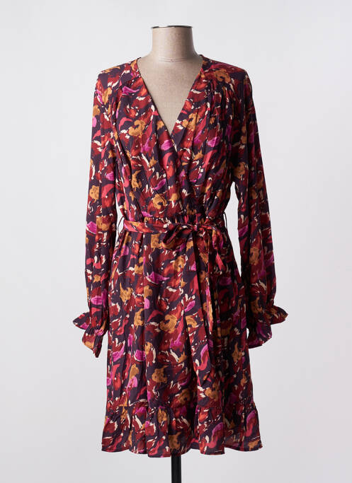 Robe mi-longue tissage crêpe manches longues violet POMME ROUGE femme