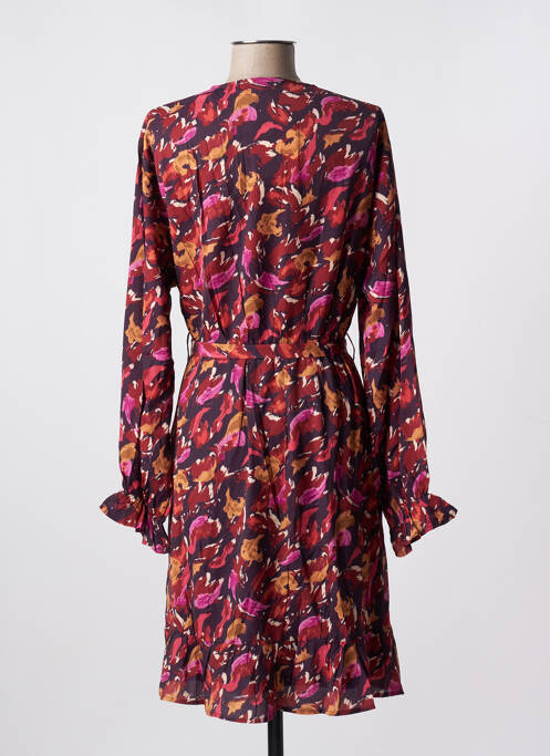 Robe mi-longue tissage crêpe manches longues violet POMME ROUGE femme