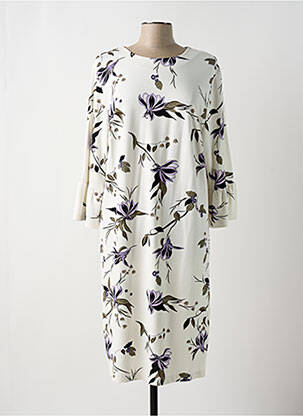 Robe mi-longue imprimé fleurs manches 3/4 beige BRANDTEX femme