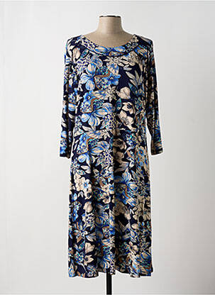 Robe mi-longue imprimé fleurs manches 3/4 bleu SIGNATURE femme