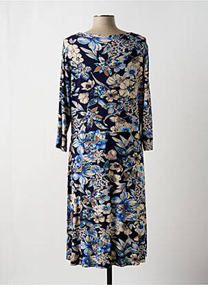 Robe mi-longue imprimé fleurs manches 3/4 bleu SIGNATURE femme