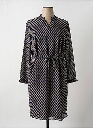 Robe mi-longue coupe fluide manches longues bleu SIGNATURE femme