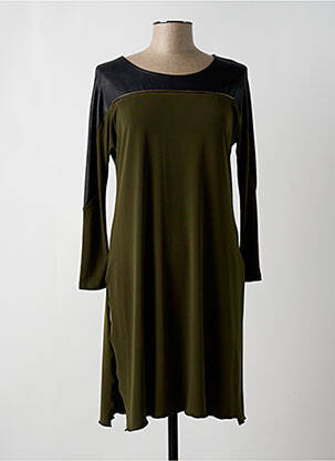 Robe mi-longue manches longues manches longues vert SPG JENUAN femme