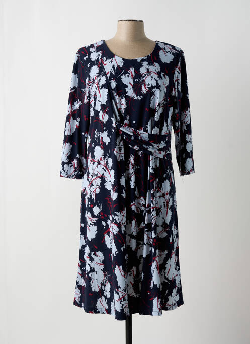 Robe mi-longue imprimé fleurs manches 3/4 bleu SIGNATURE femme