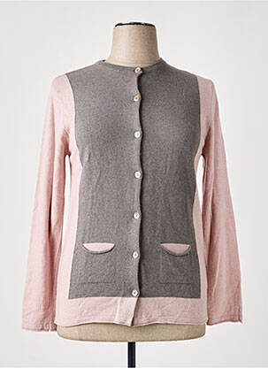 Gilet manches longues col rond rose ELLEMME femme