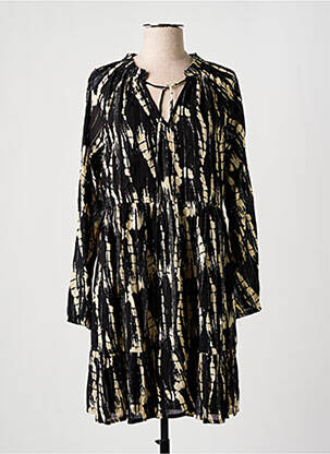 Robe courte coupe évasée manches longues noir DEELUXE femme