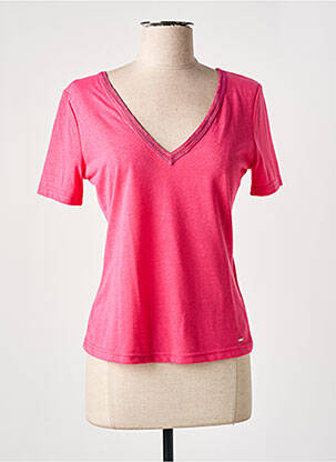 T-shirt col v manches courtes rose MORGAN femme
