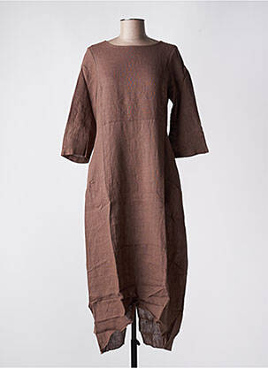 Robe longue tissage crêpe manches 3/4 marron BLANC BOHEME femme