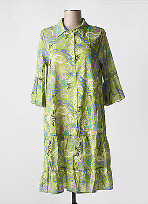 Robe mi-longue coupe évasée manches 3/4 vert BLANC BOHEME femme