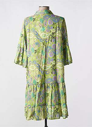 Robe mi-longue imprimé fleurs manches 3/4 vert BLANC BOHEME femme