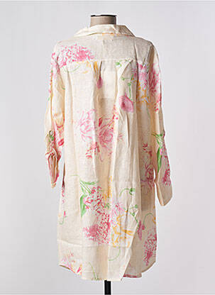 Robe mi-longue imprimé fleurs manches longues beige BLANC BOHEME femme
