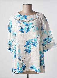 Blouse imprimé fleurs manches courtes bleu BLANC BOHEME femme