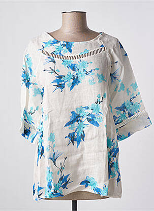 Blouse imprimé fleurs manches courtes bleu BLANC BOHEME femme
