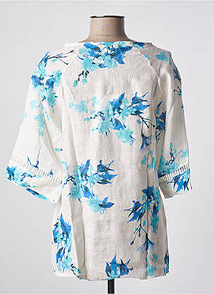 Blouse imprimé fleurs manches courtes bleu BLANC BOHEME femme