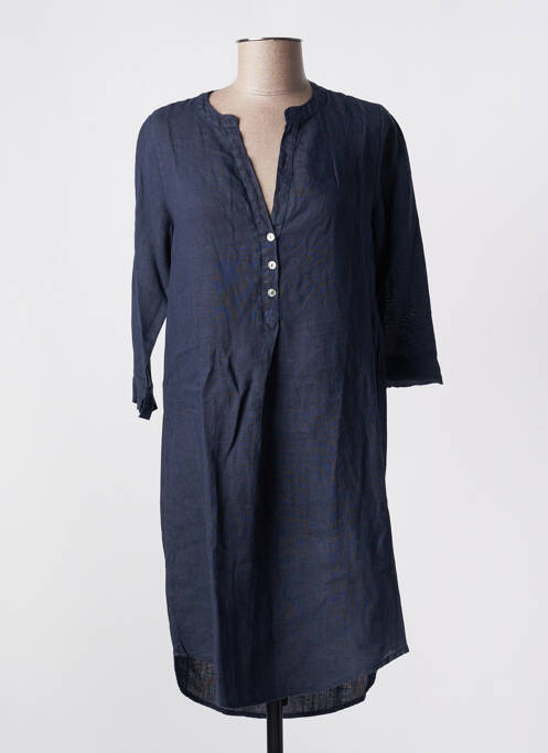 Robe mi-longue manches 3/4 manches 3/4 bleu BLANC BOHEME femme