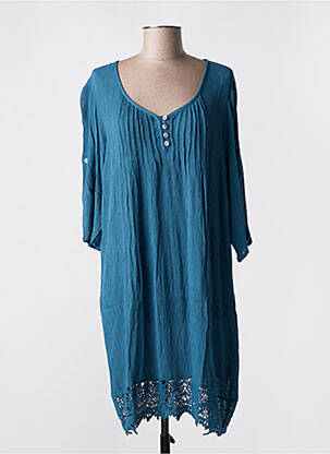 Robe mi-longue coupe fluide manches longues bleu BARANDI femme