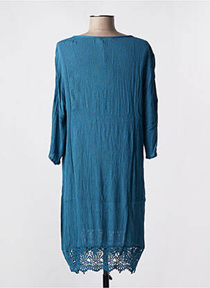 Robe mi-longue coupe fluide manches longues bleu BARANDI femme