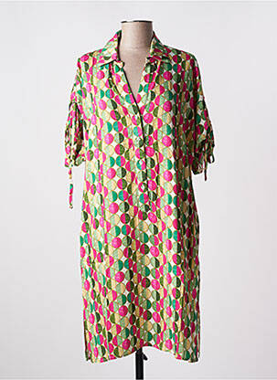 Robe mi-longue coupe fluide manches longues vert REVER MILE femme